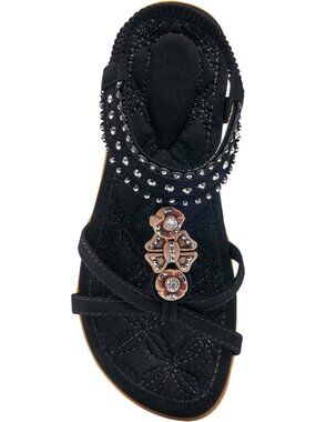 Women's Flat Sandals Walking Shoes Beach Black Dressy Summer Bohemian Flats